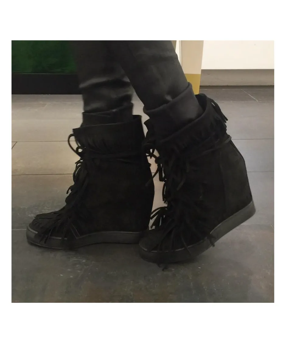 Osmose Shoes Boots - Bottines | Baskets-Basket Emy : Compensée Daim Noir à Franges