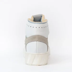 Osmose Shoes Baskets-Basket Montante Jad : Cuir Laminé Argenté, Blanc & Glitter Bleu à Semelle Large