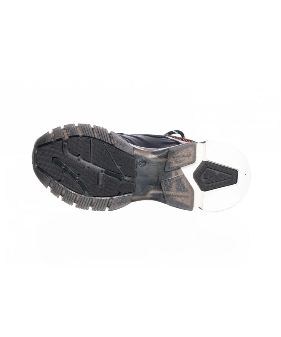 Osmose Shoes Baskets-Basket Zoé : Tissu, Glitter & Cuir Noir et Orange à la semelle maxi