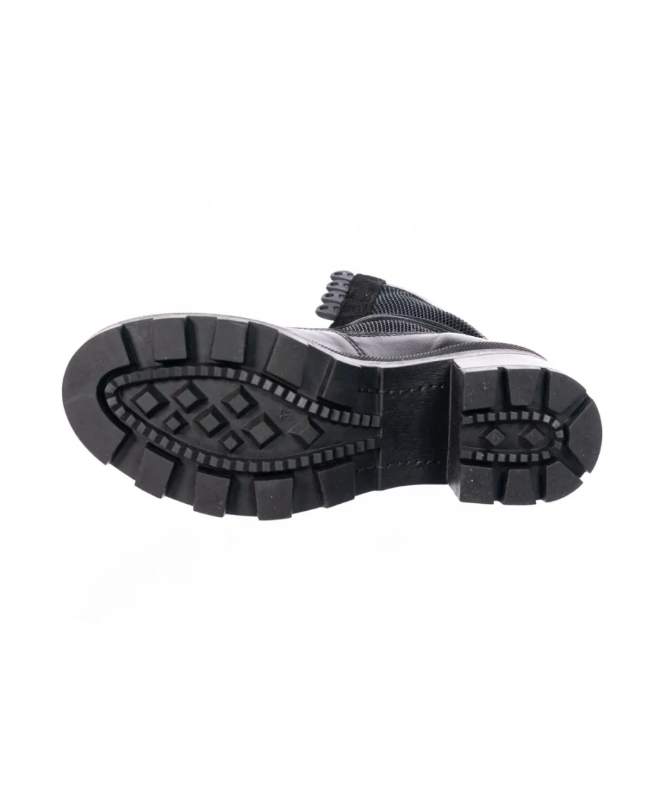 Osmose Shoes Bikers | Boots - Bottines-Bikers Alya: Daim & Tissu Brodé Noir à la Tige Rouge