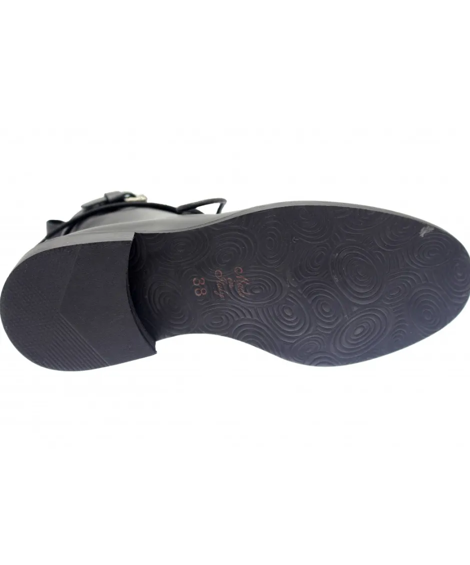 Osmose Shoes Bikers | Boots - Bottines-Bikers Assa : Cuir Noir Multi Clou & Lacet