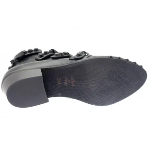 Osmose Shoes Bikers | Boots - Bottines-Bikers Luna : Cuir Noir Strass & Clou Ton sur Ton