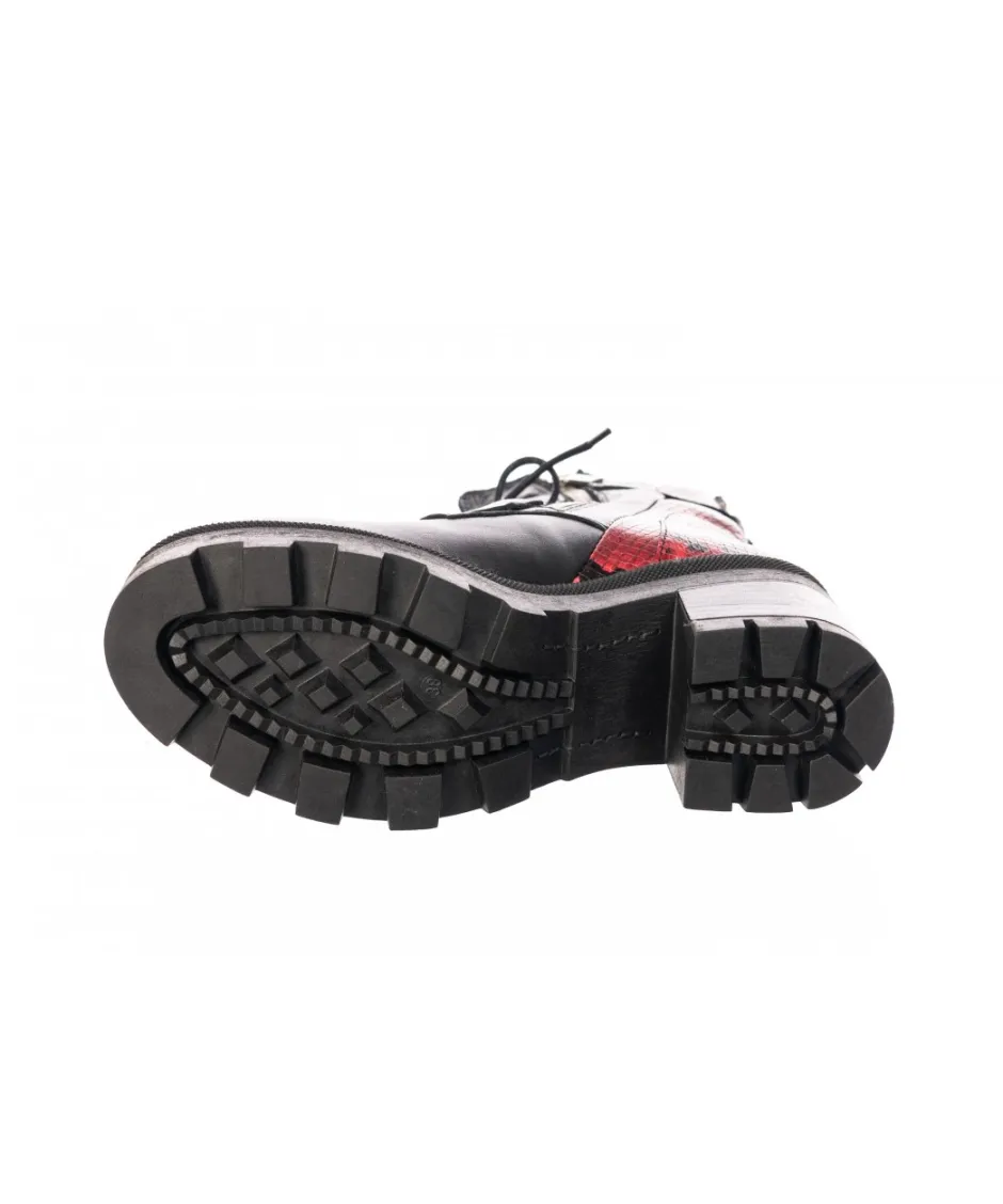 Osmose Shoes Bikers | Boots - Bottines-Bikers Maeva : Cuir Noir & Croco Rouge à talon carré