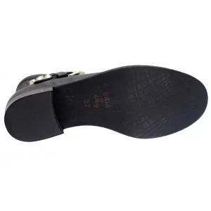 Osmose Shoes Bikers | Boots - Bottines-Bikers Marine : Cuir Noir à Ceinturons Clou Argenté