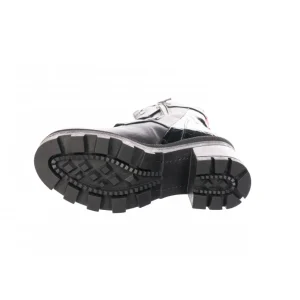 Osmose Shoes Bikers | Boots - Bottines-Bikers Pauline : Cuir & Croco Vernis Noir à Lacet Liseret Rouge