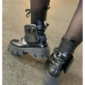 Osmose Shoes Boots - Bottines | Bikers-Boots Rangers Jadou : Cuir Noir à lacets et semelle crantée