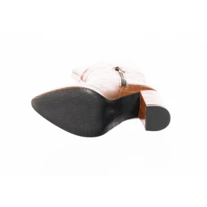 Osmose Shoes Bottes-Botte Becca Lou : Cuir Croco Camel à Bout Pointu & Talon Carré