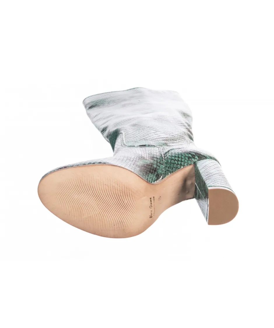 Osmose Shoes Bottes-Botte Clem : Cuir imprimée Python Vert à talon carré