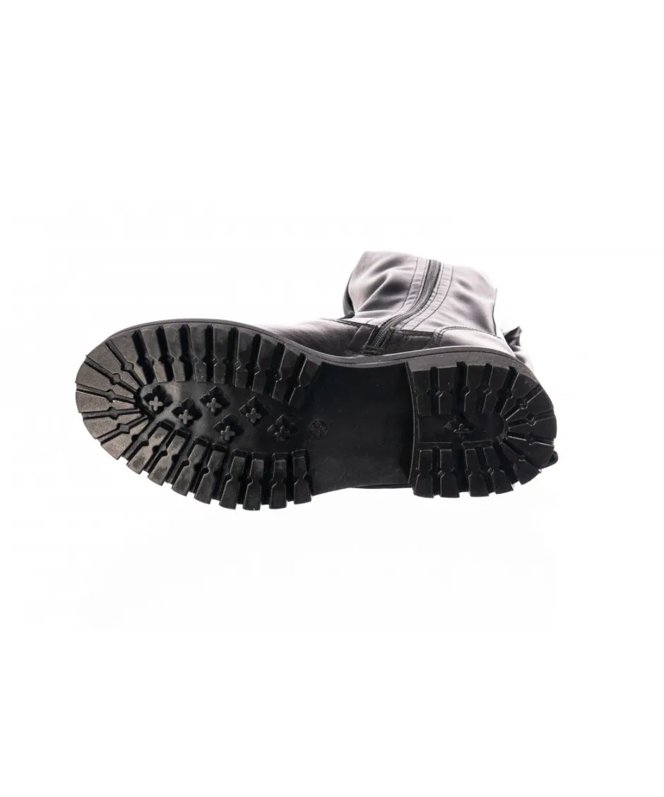 Osmose Shoes Bottes-Botte Cuissarde Joyce : Cuir & stretch Noir à semelle crantée & Bande Verni Blanche