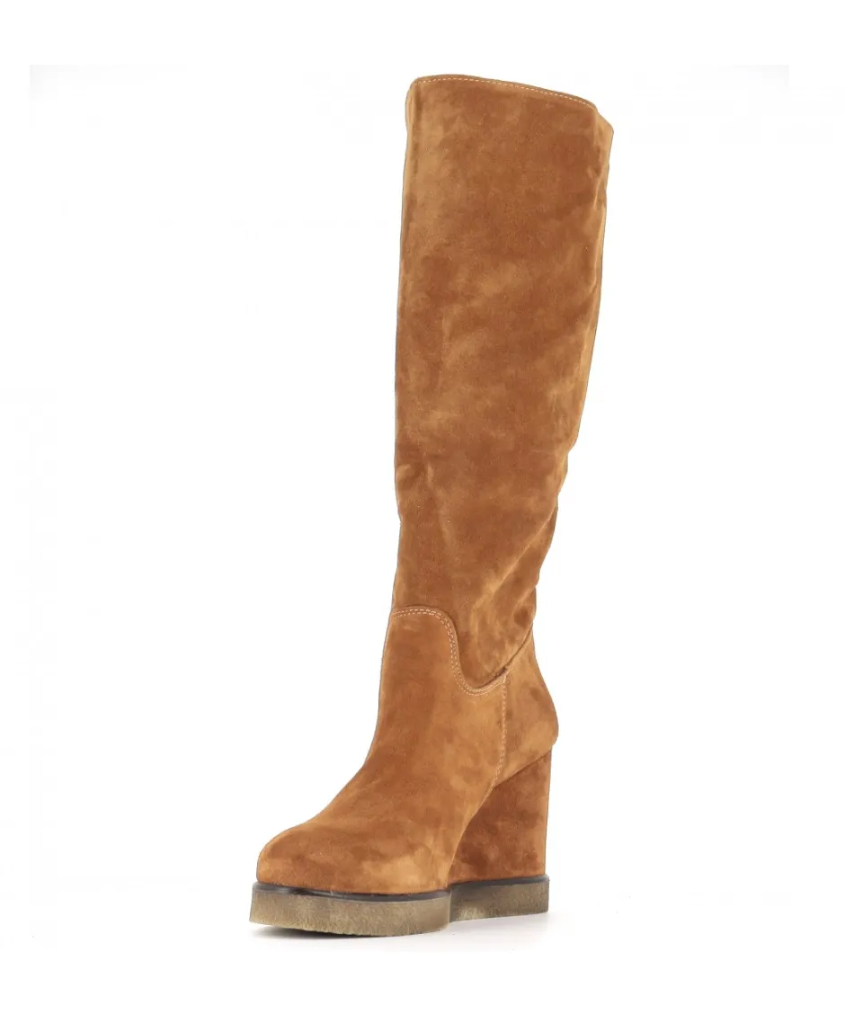 Osmose Shoes Bottes-BOTTE FELLA DAIM CAMEL TALON COMPENSE