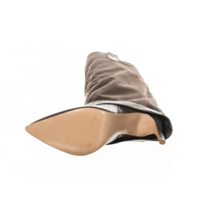 Osmose Shoes Bottes-Botte Hapsatou Sy : Cuir & Daim Taupe à Talon Aiguille