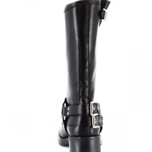 Osmose Shoes Bikers | Bottes-BOTTE MOTARDE L.A : CUIR NOIR À DOUBLE BOUCLE