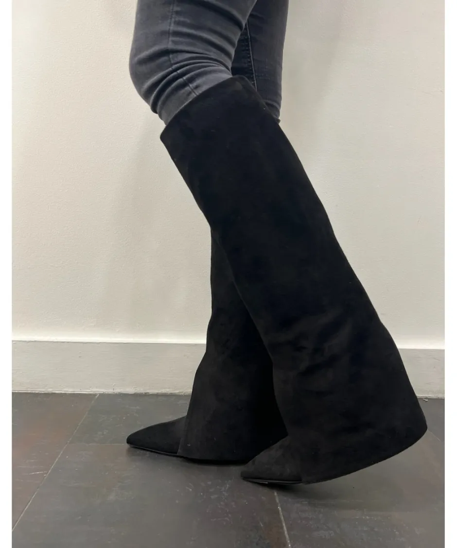 Osmose Shoes Bottes-BOTTE NINISS DAIM NOIR A TALON CARRE