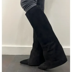 Osmose Shoes Bottes-BOTTE NINISS DAIM NOIR A TALON CARRE