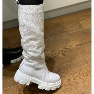 Osmose Shoes Bikers | Bottes-Botte Rangers Belmiraz Cuir Grainé Blanc à Semelle Crantée