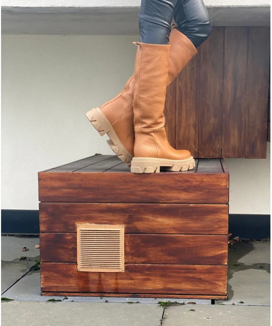 Osmose Shoes Bikers | Bottes-Botte Rangers Poupette: Cuir Camel Granulé à semelle crantée