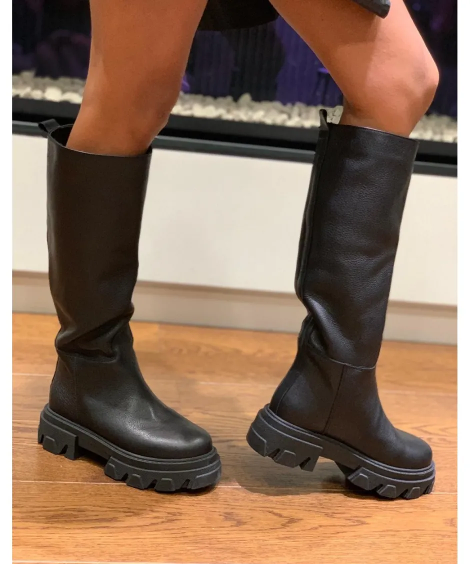 Osmose Shoes Bikers | Bottes-Botte Rangers Souk : Cuir Noir Grainé à Semelle Crantée