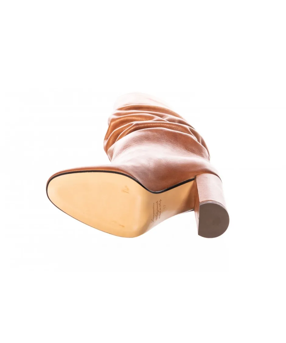 Osmose Shoes Bottes-Botte Sam : Plissé Cuir Camel à talon carré