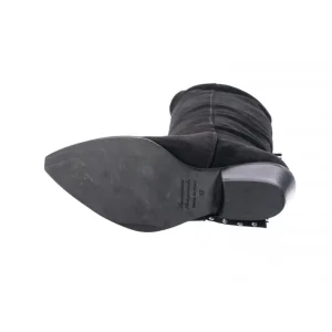 Osmose Shoes Tiags | Bottes-Botte Santiag Julienne : Daim Noir Frangée & Cloutée à Petit Talon Carré