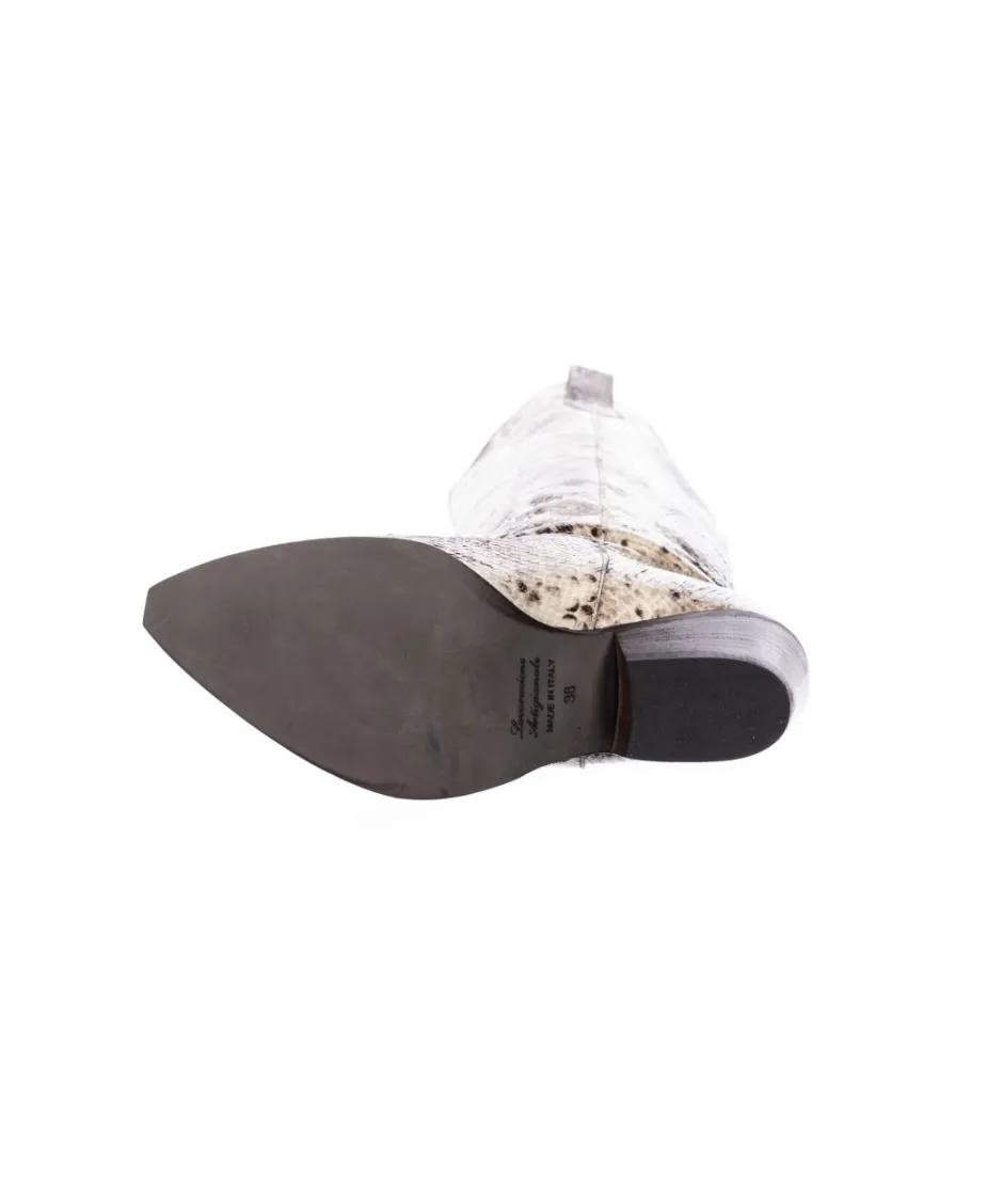 Osmose Shoes Tiags | Bottes-Botte Santiag Mkawa : Cuir Imprimé Python Beige à Talon Carré