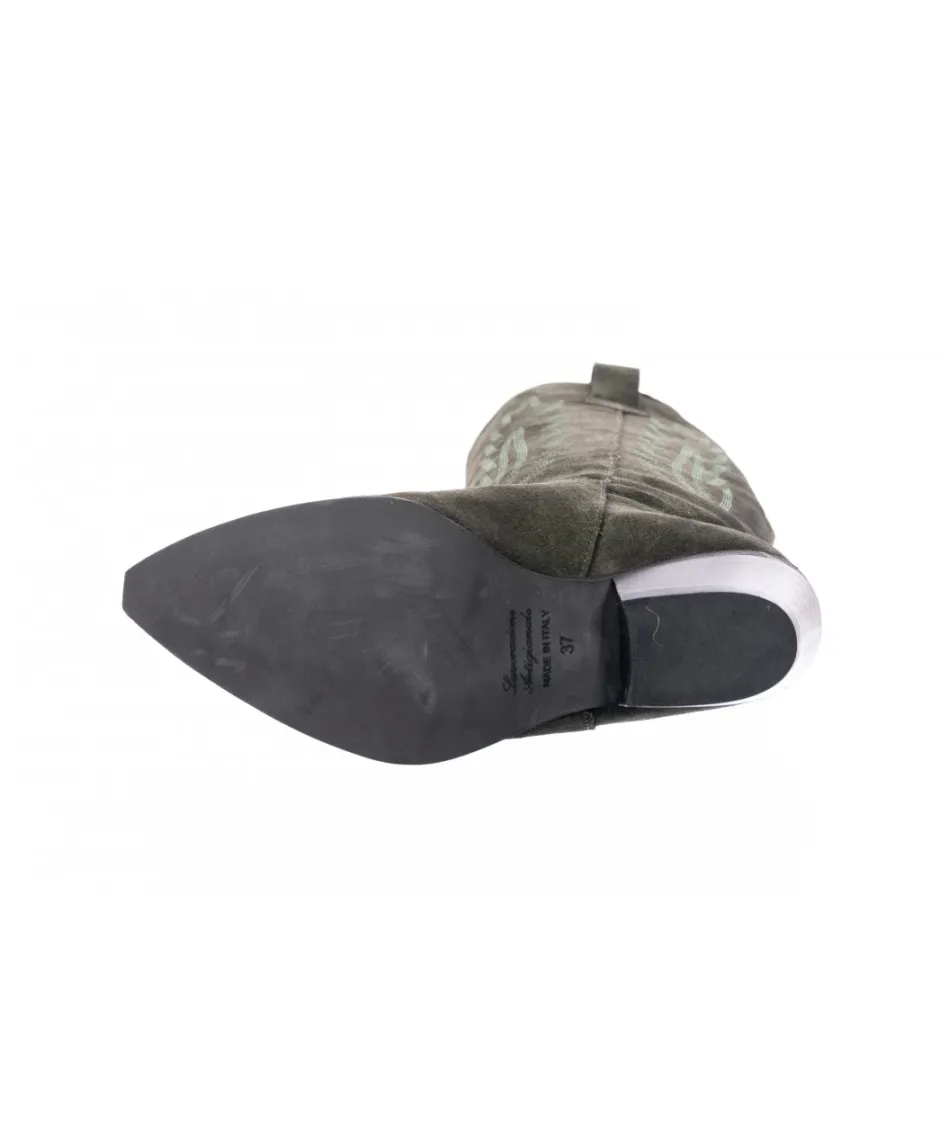 Osmose Shoes Tiags | Bottes-Botte Santiag Sarah : Daim Brodé de fil ton sur ton à Talon Biseauté