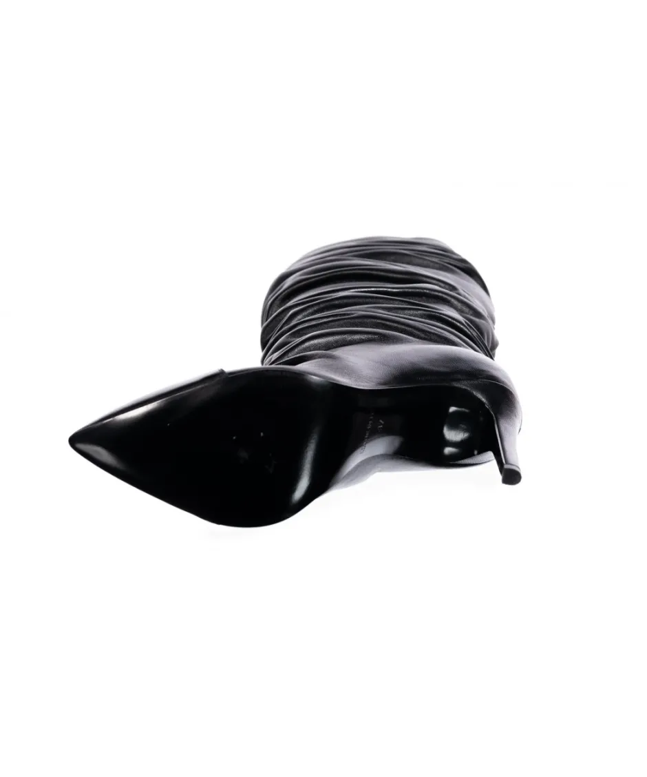 Osmose Shoes Bottes-Botte Venice : Cuir Noir Plissée à talon fin