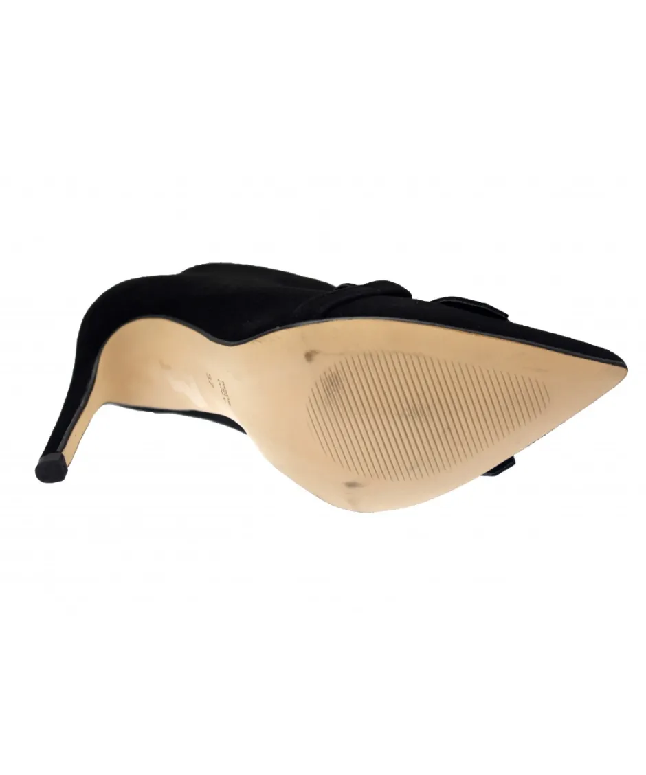 Osmose Shoes Escarpins | Boots - Bottines-Bottine Anna : Daim Bleu Marine Chaine Argent & Frange à Talon