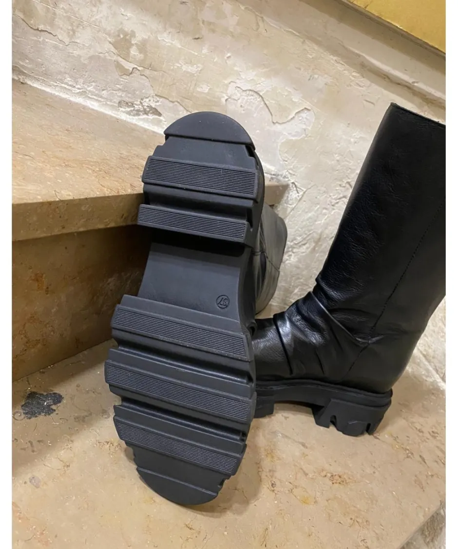 Osmose Shoes Bikers | Boots - Bottines-Bottine Biker Mira: Cuir Noir à Chaîne