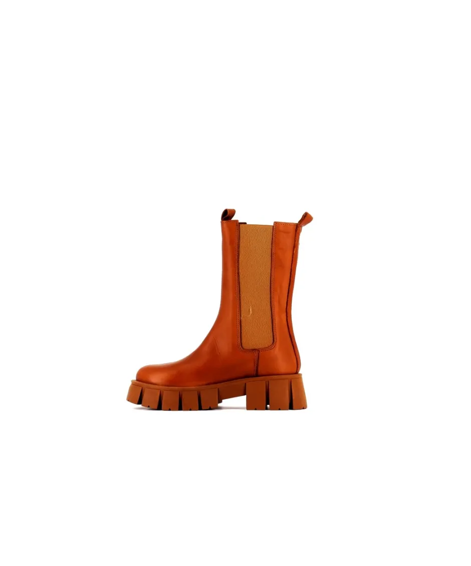 Osmose Shoes Boots - Bottines-Bottine Chelsea Cuir Camel à Semelle Crantée