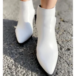 Osmose Shoes Tiags-Bottine Cuir Blanc et Noir à Talon & Elastique