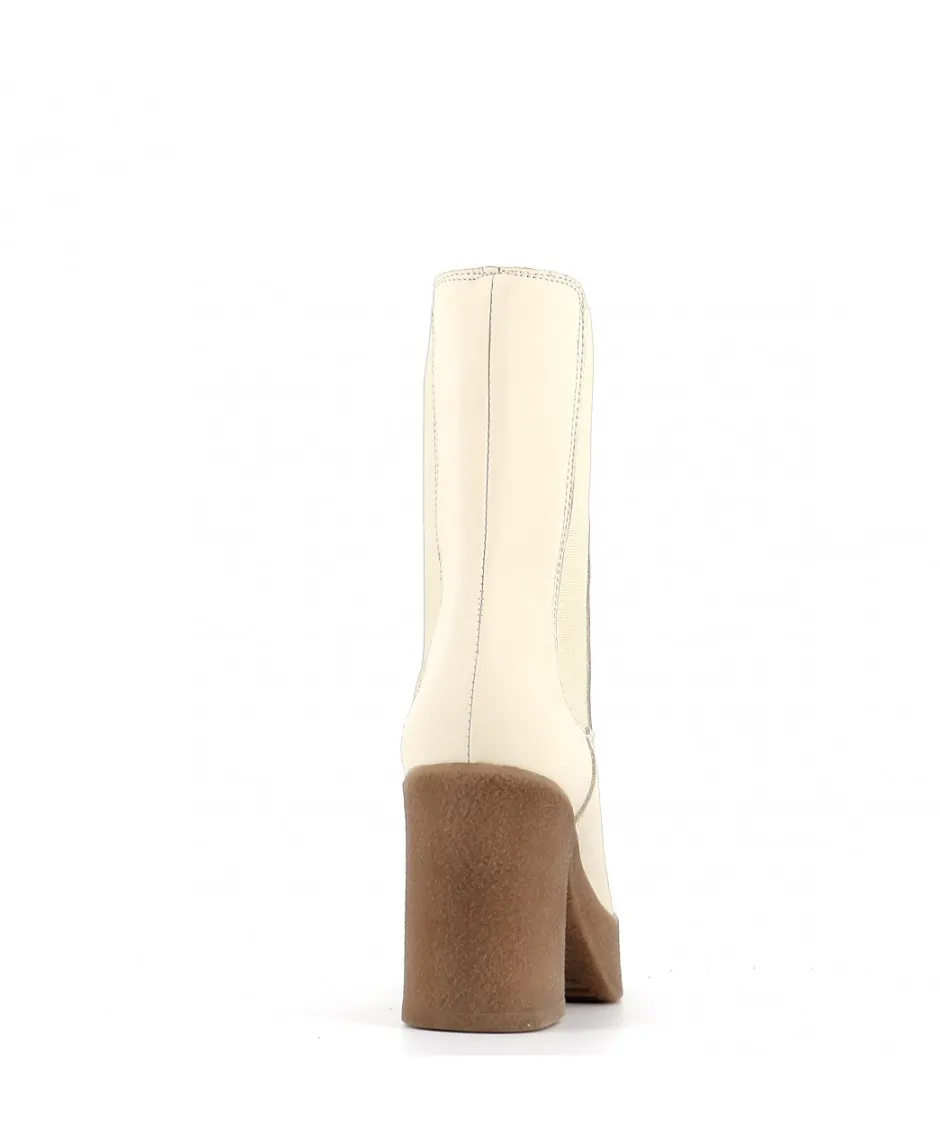 Osmose Shoes Boots - Bottines-Bottine Imane: Cuir Beige façon Chelsea à Talon Bloc