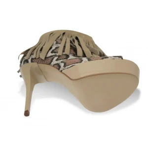 Osmose Shoes Boots - Bottines-Bottine Inda : Daim Python Beige & Marron Ajouré à Franges