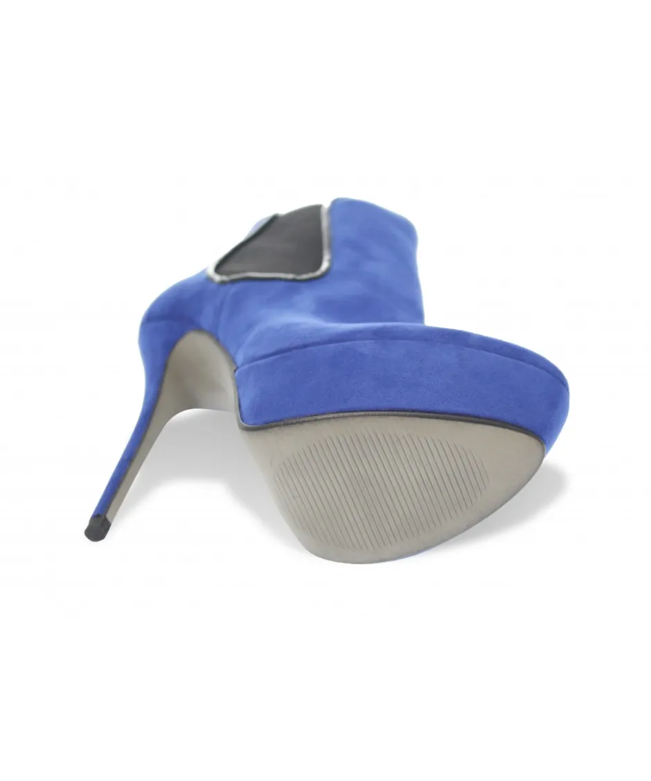 Osmose Shoes Boots - Bottines-Bottine Lolya: Daim Bleu Bout Rond à Talon & Elastique