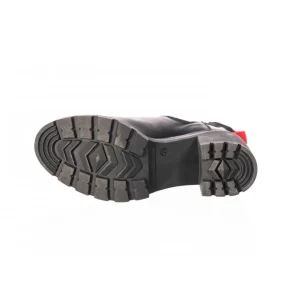 Osmose Shoes Bikers | Boots - Bottines-Bottine Rangers Elsa: Cuir Noir Elastique Blanc à Liseret Rouge & Talon Carré