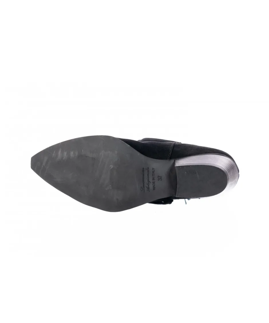 Osmose Shoes Tiags | Boots - Bottines-Bottine Santiag Julia : Daim Noir Frangée Cloutée à Talon Carré