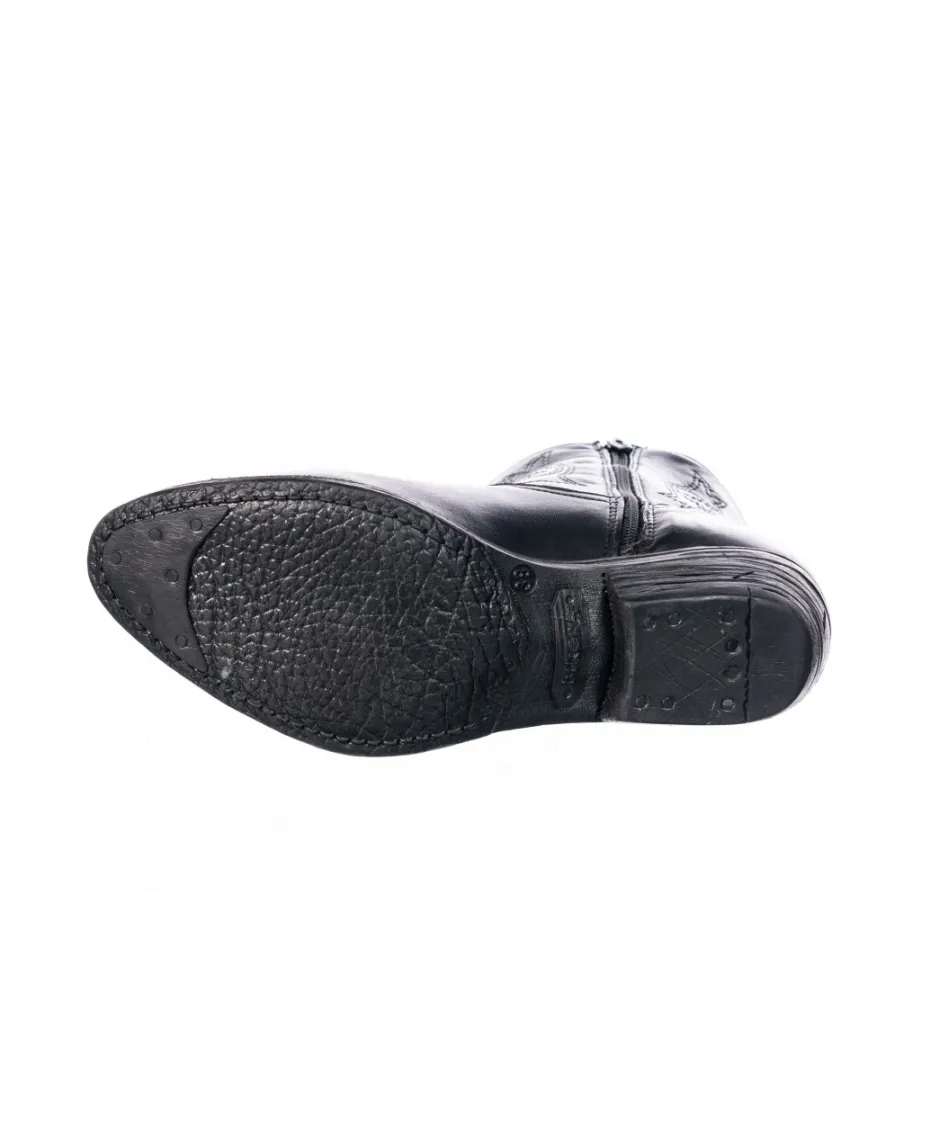 Osmose Shoes Tiags-Bottine Santiag Zay : Cuir Noir Supriqué & Petit Talon