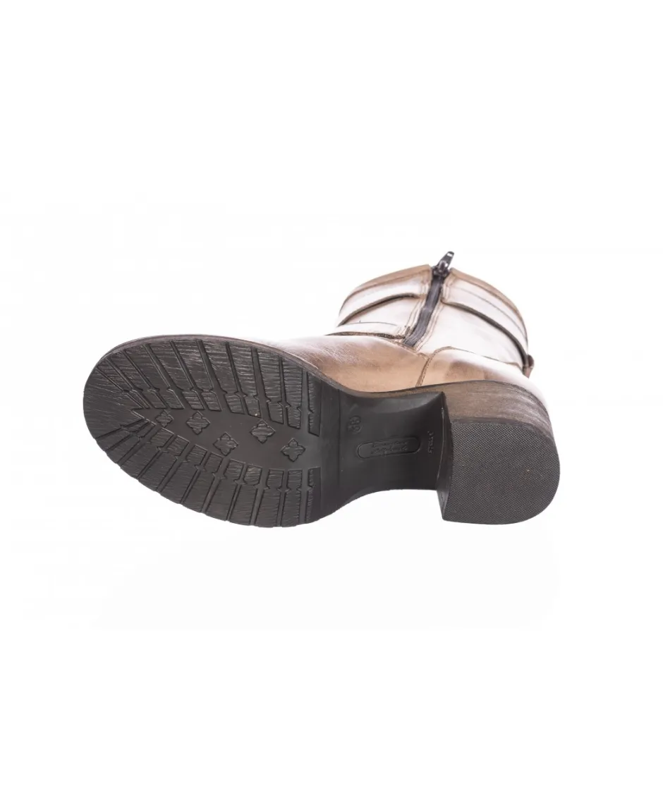 Osmose Shoes Bikers | Boots - Bottines-Bottine Sheïla : Cuir Taupe à Double Bride & à Talon Carré