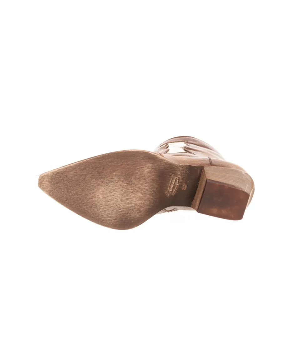 Osmose Shoes Tiags-Bottine western Cuir Camel & Platine a talon biseauté