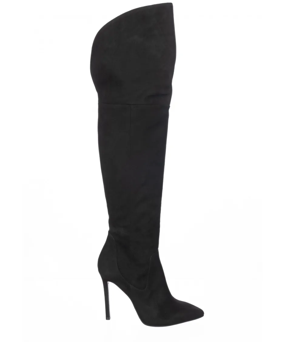 Osmose Shoes Bottes-Cuissarde Eugenie : Daim Noir à Talon Fin