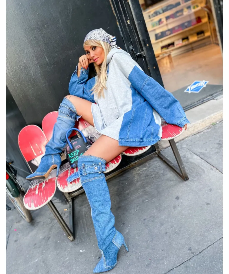 Osmose Shoes Bottes-CUISSARDE HANANE JEAN BRUT BLEU