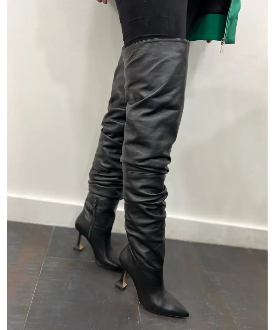 Osmose Shoes Bottes-Cuissarde Pretty cuir noir talon pyramide