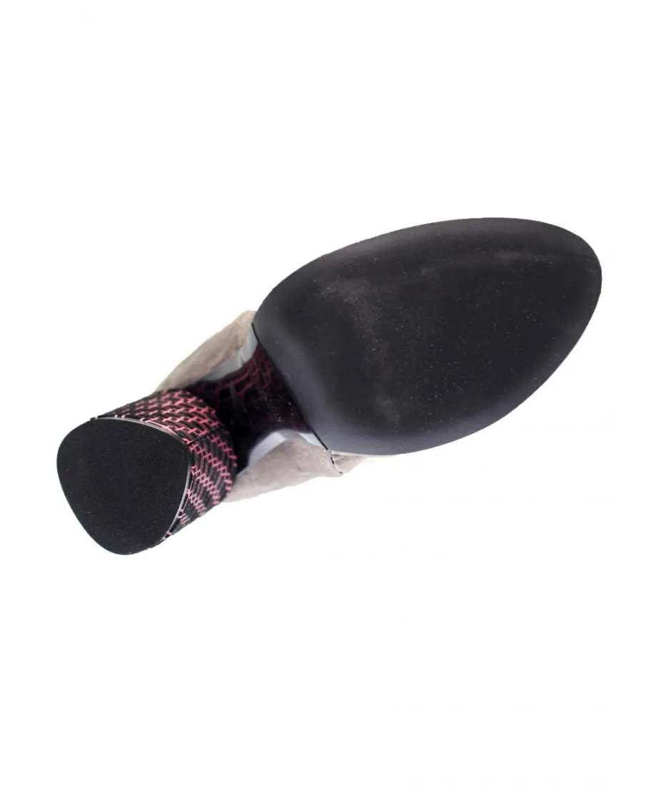 Osmose Shoes Bottes-Cuissarde Zoé : Daim Taupe à Talon Rond Fuschia