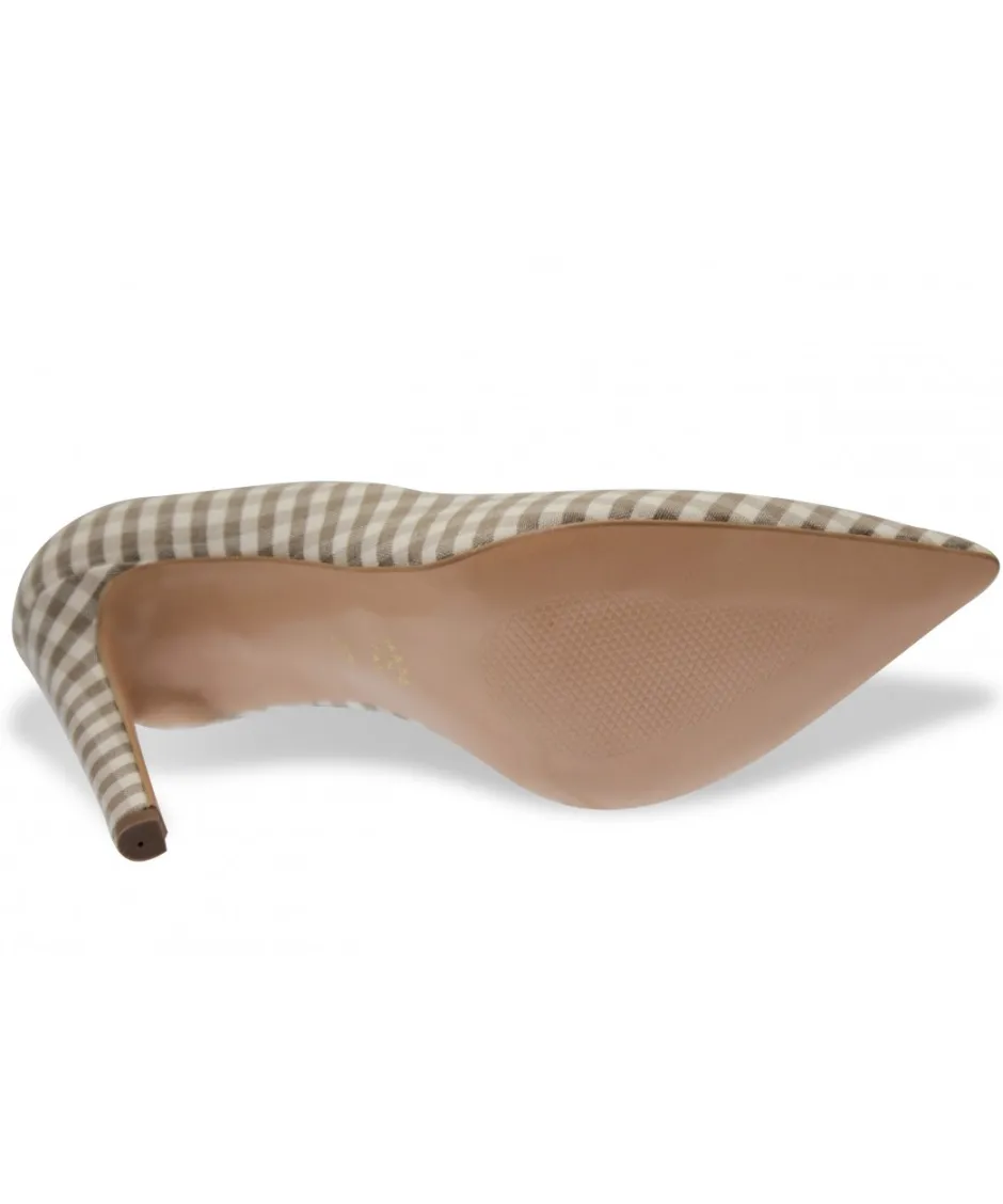 Osmose Shoes Escarpins-Escarpin Miu : Tissu Vichy Beige & Blanc à Talon