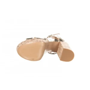 Osmose Shoes Sandales & Nu-Pieds-Eva : Sandale Cuir Metallisé Platine à Talon Liège