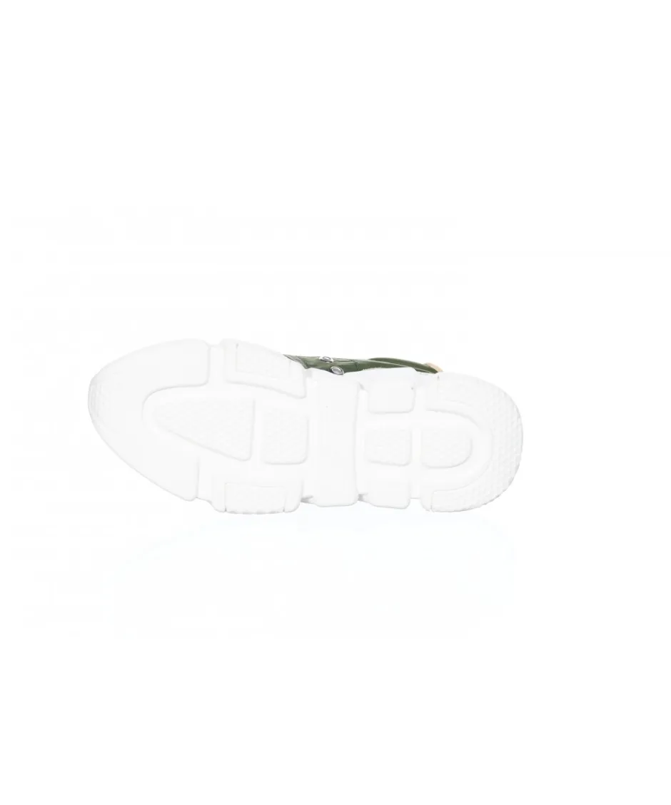 Osmose Shoes Baskets-Malou Basket : Cuir & Tissu kaki à Semelle Blanche