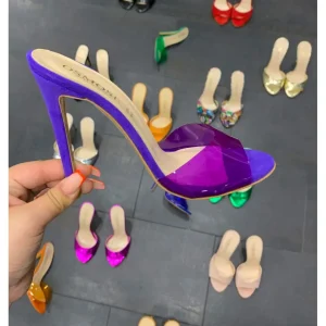 Osmose Shoes Sandales & Nu-Pieds-Mule Suzy : Plexi & Daim Violet à talon aiguille