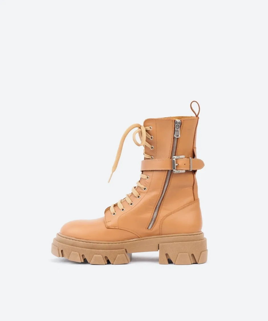 Osmose Shoes Bikers | Boots - Bottines-Rangers LARA : Cuir Camel à Lacets & Semelle Crantée
