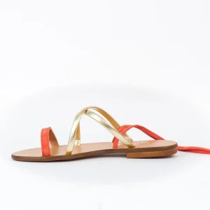 Osmose Shoes Sandales & Nu-Pieds-Sandale à Bandes Fine & Ficelle Corail & Platine