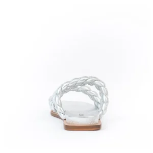 Osmose Shoes Sandales & Nu-Pieds-Sandale Cessou : Cuir Laminé Argenté à Double Bride Torsadée & Bout Carré