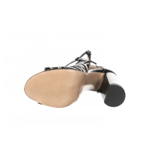 Osmose Shoes Sandales & Nu-Pieds-Sandale Cuir Noir & Pyhton à Talon Carré Bloc